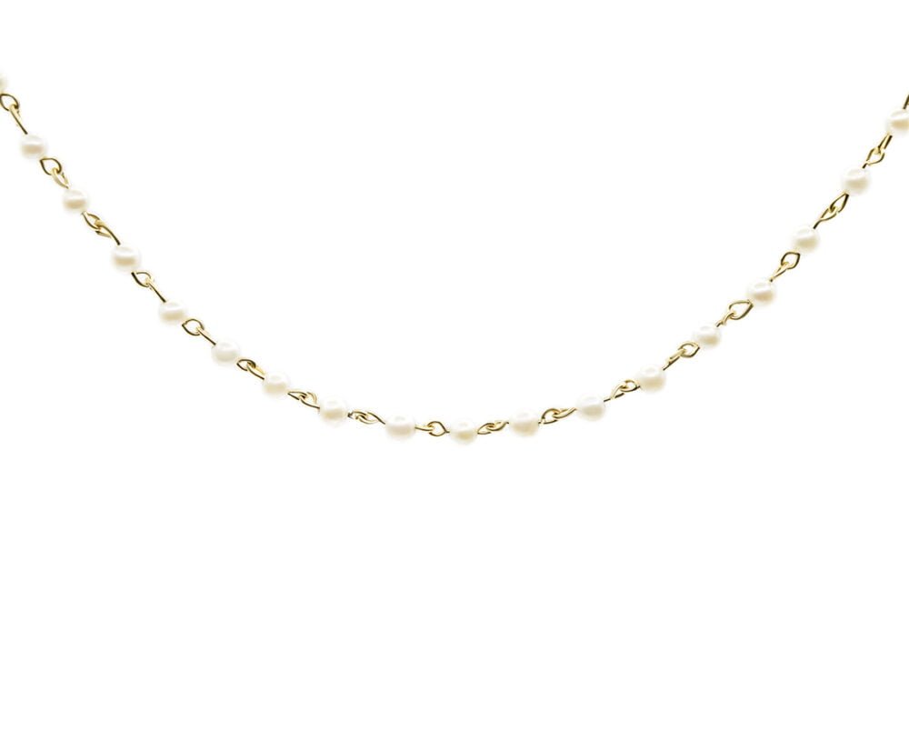 Collar 56 Perlas Oro Amarillo 18k, con 56 Perlas Cultivada 3-3.5mm Tamaño: 45 cm